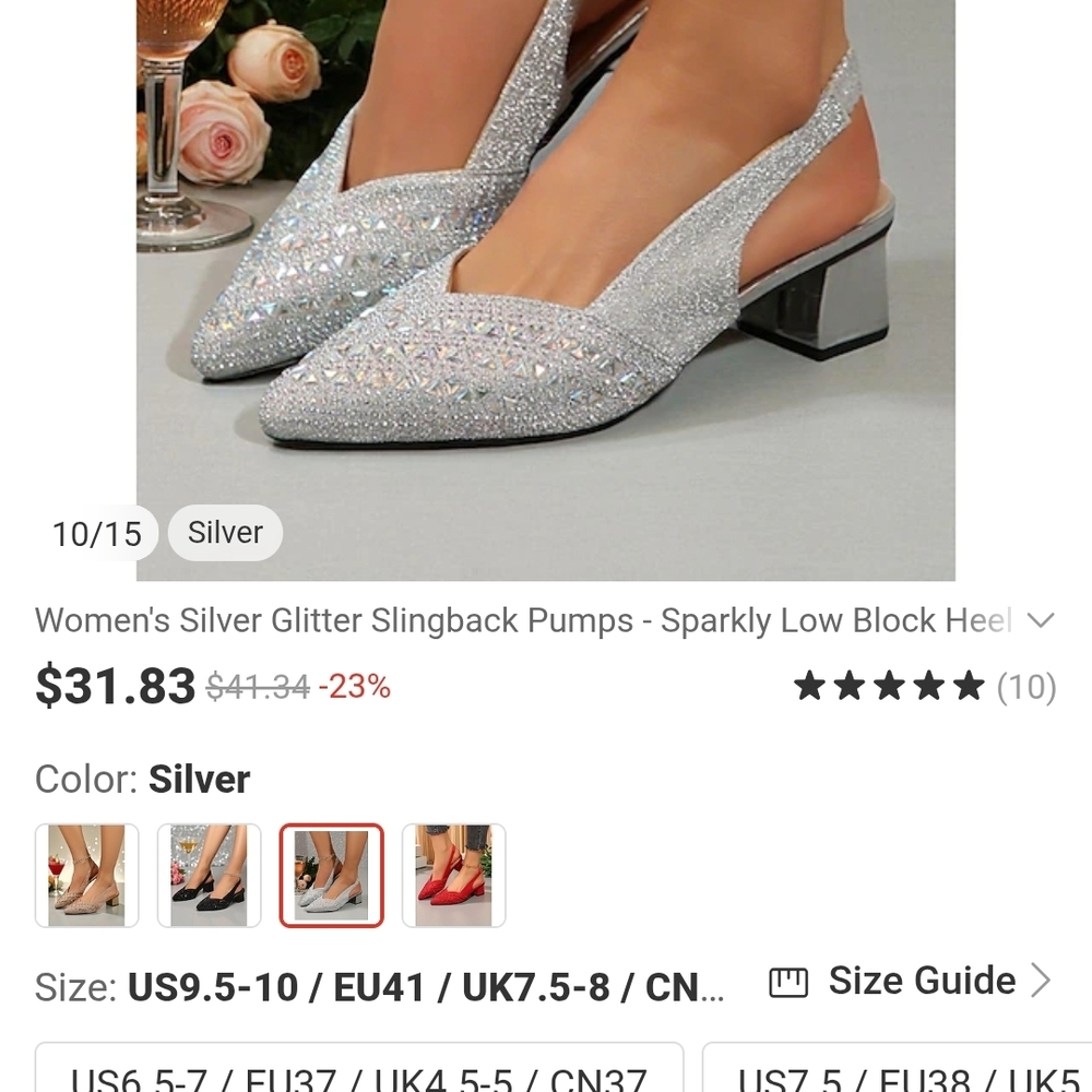 Elegant Silver Glitter Slingback Pumps